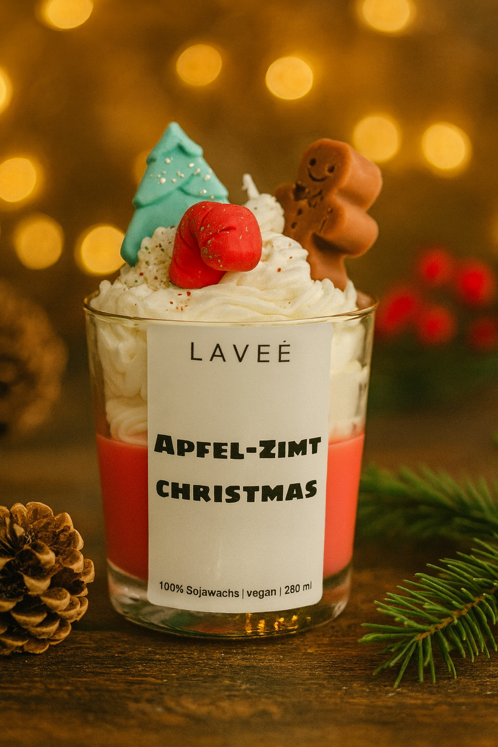 Weihnachtskerze „Apfel-Zimt Christmas“ rot | 230 ml