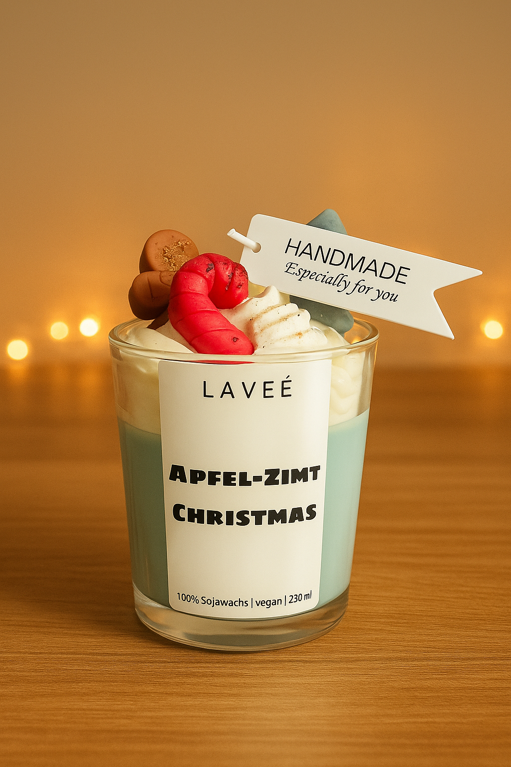 Weihnachtskerze „Apfel-Zimt Christmas“ türkis | 230 ml